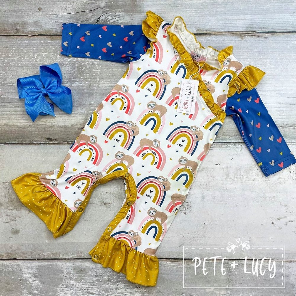 Pete + Lucy 6-9 months: "Love Hanging Out" Sloth Romper